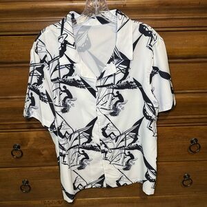 Black and White Graphic Button-Up Shirt